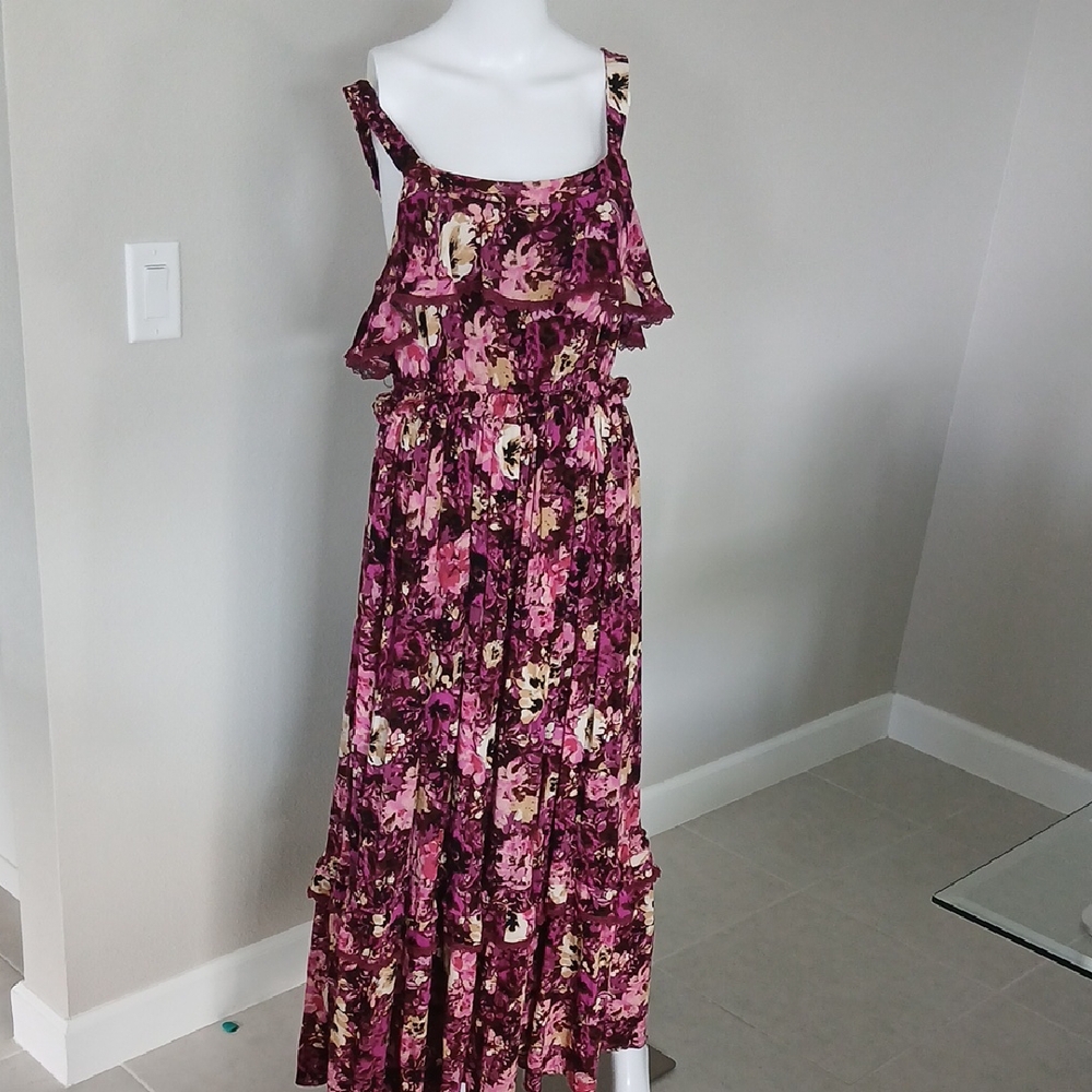 Elegant Floral Maxi Dress in Pink and Purple
